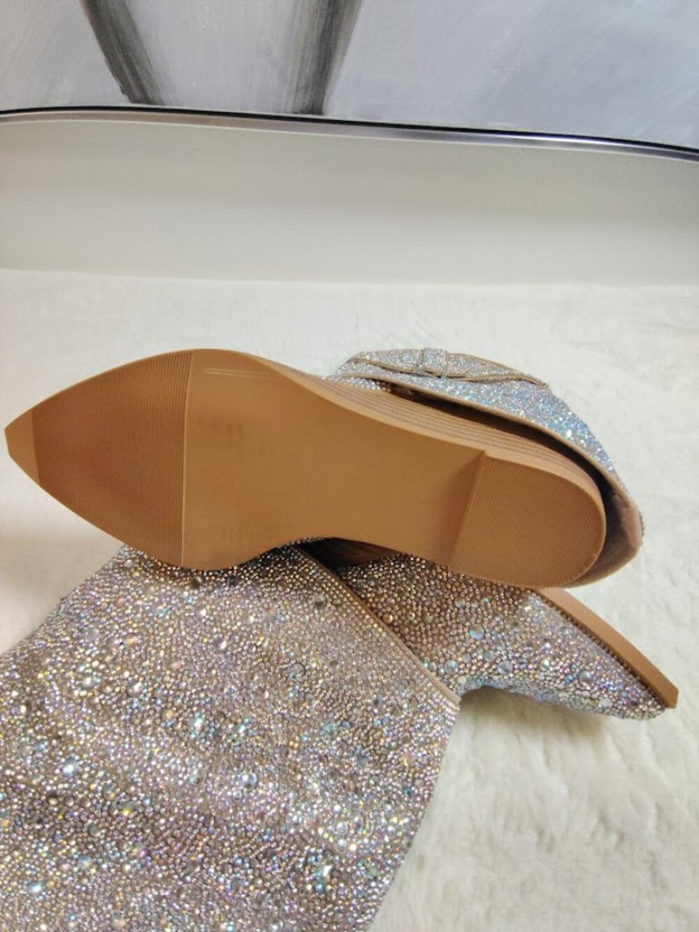 Madden Girl Womens Joe Rhinestone Cuffed Wedge Western Dress Boots 7.5 - Picture 7 of 13